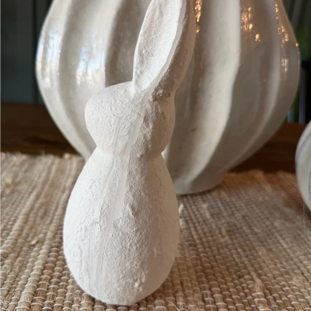 SET Neutral Textured Easter Bunny Decor Set 6” & 7” Minimalist Spring Decor